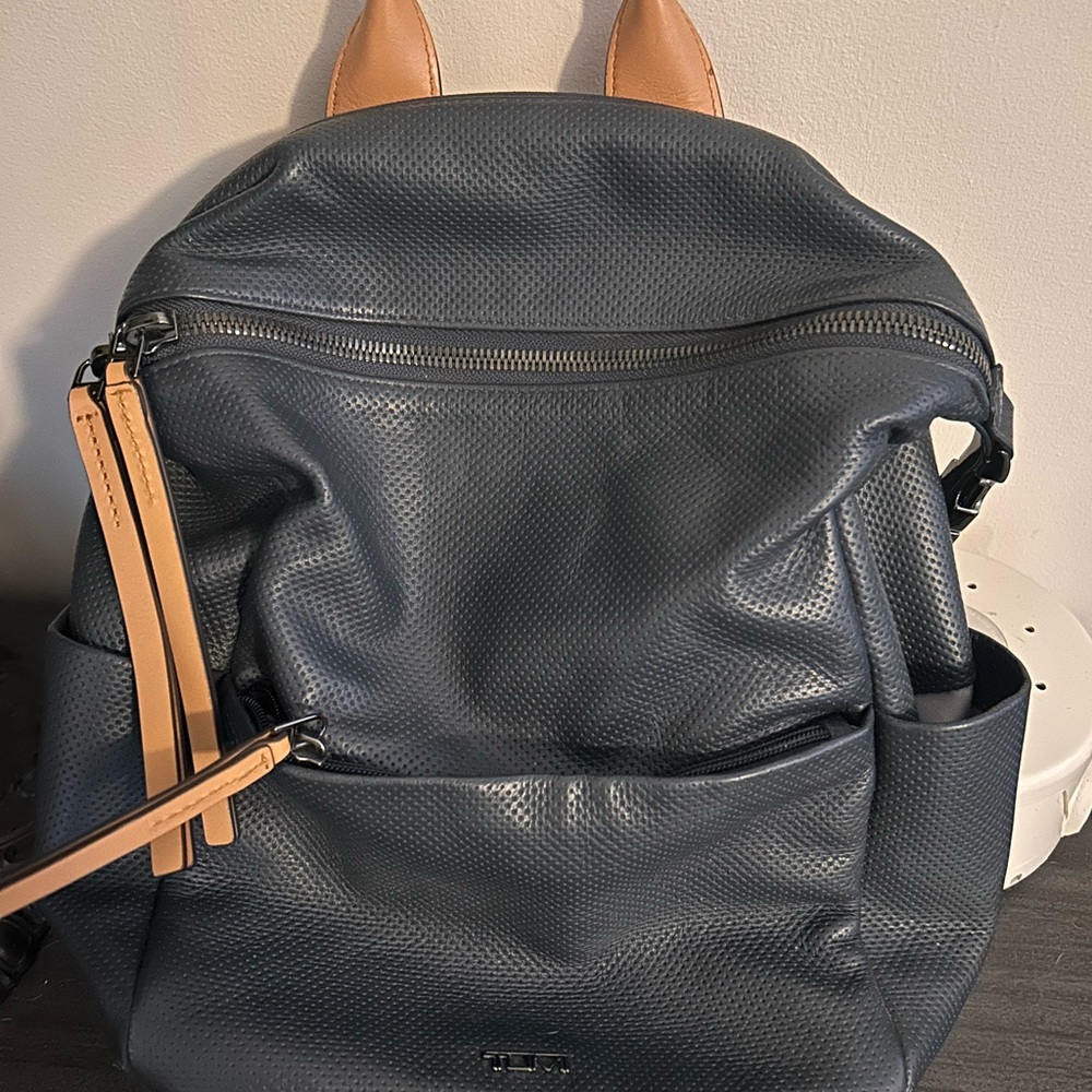 Tumi -like new- Blue Leather Laptop Backpack